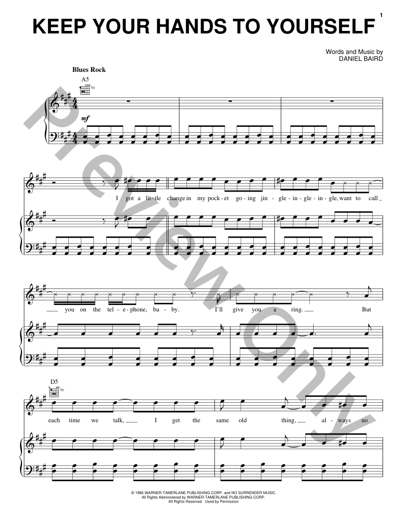 Keep Your Hands To Yourself P/V/G Sheet Music | J.W. Pepper