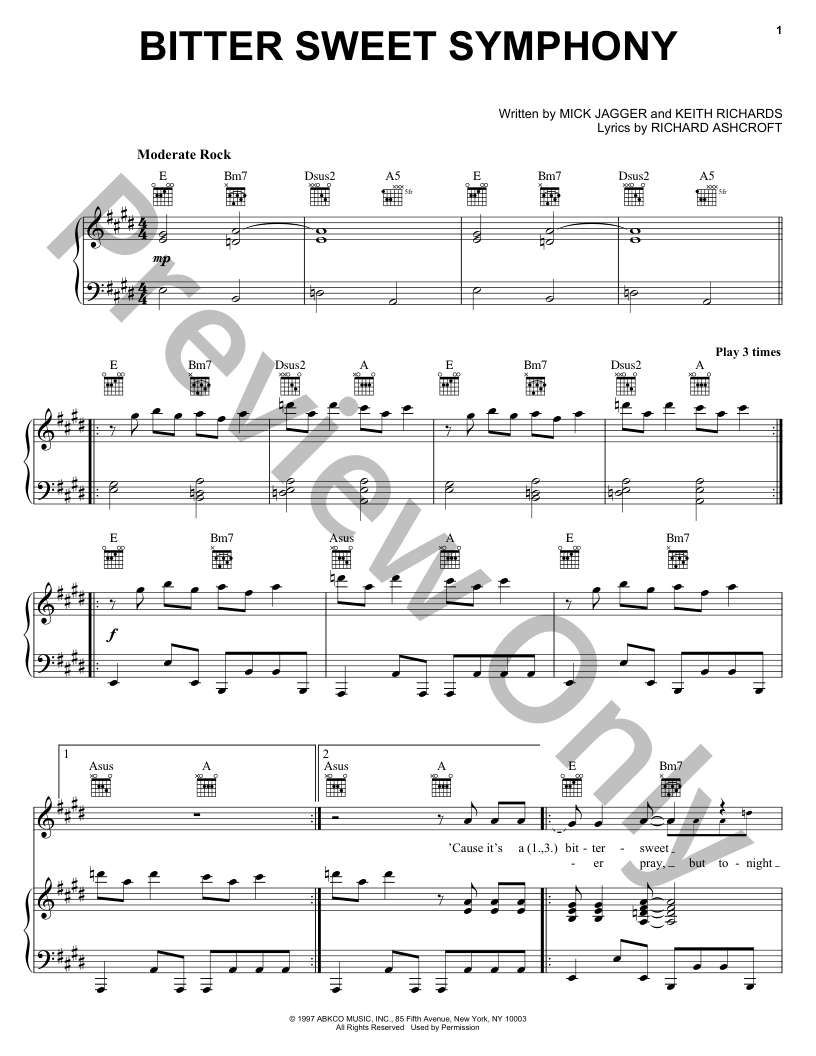 Bitter Sweet Symphony P/V/G Sheet Music | J.W. Pepper