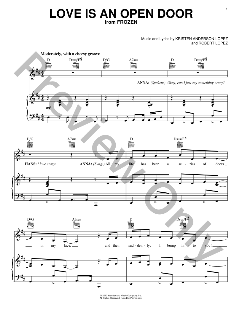Love Is An Open Door P/V/G Sheet Music | J.W. Pepper