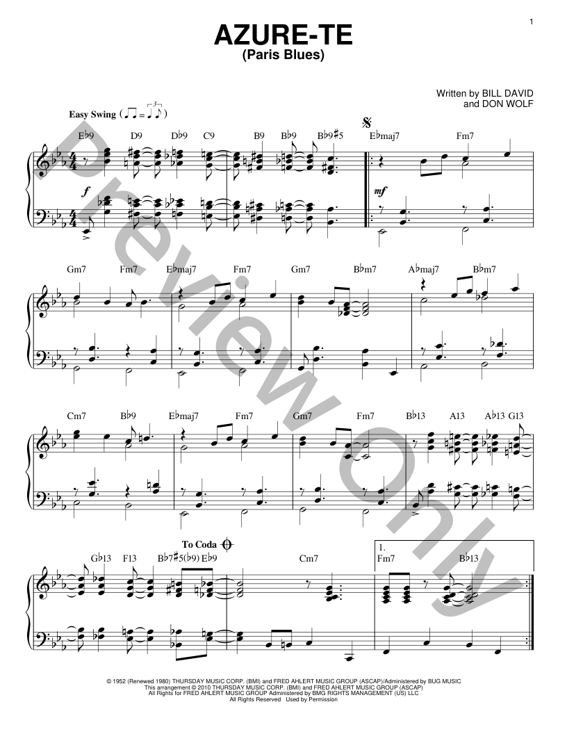 Azure Te Piano Sheet Music | J.W. Pepper