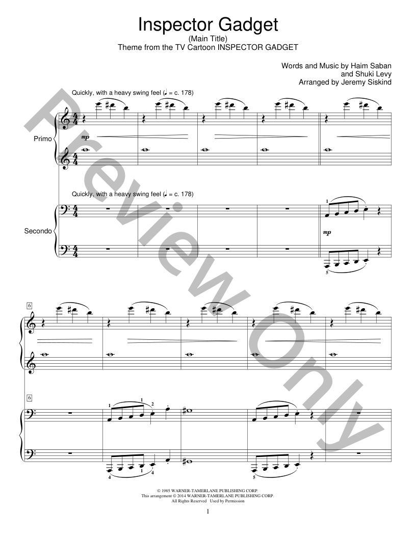 Inspector Gadget Piano Sheet Music | J.W. Pepper