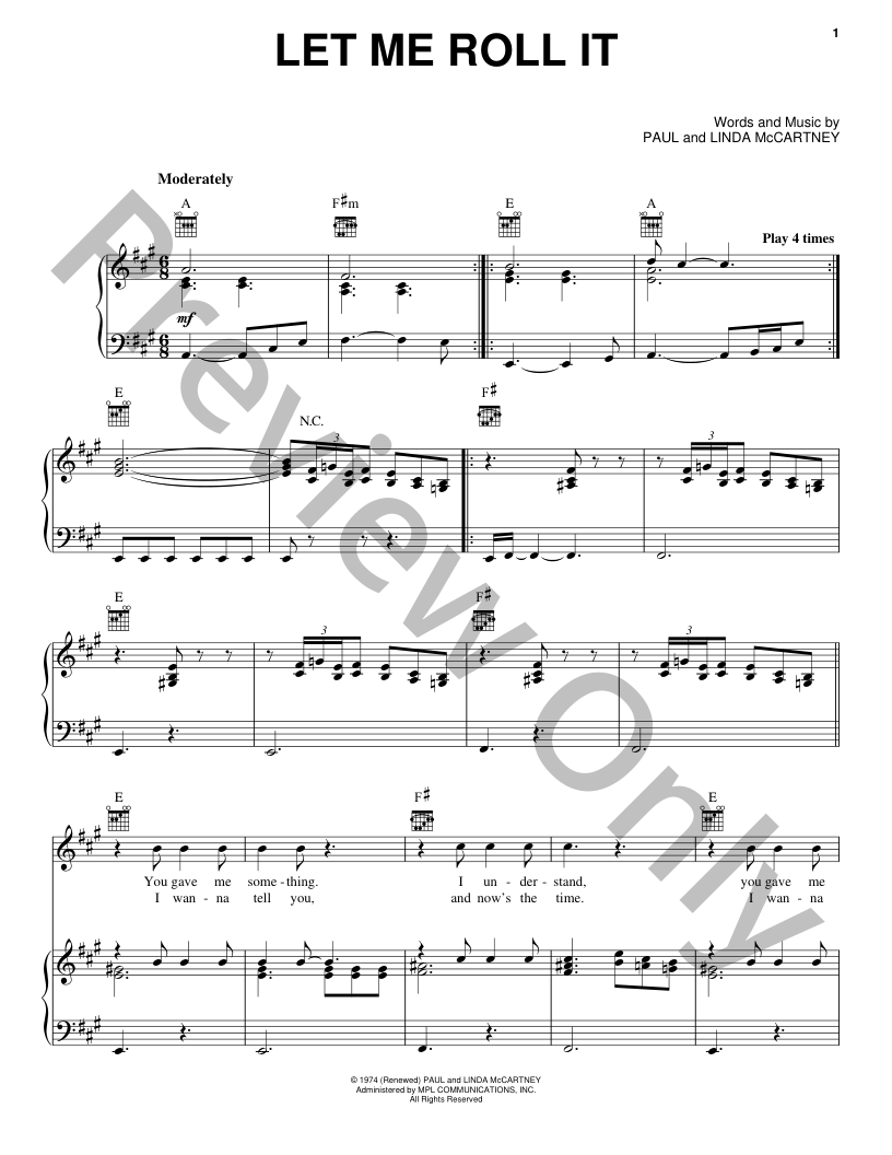 エルアール　Let me Roll it!コンサートパンフレット Let Me Roll It P/V/G Sheet Music | J.W. Pepper
