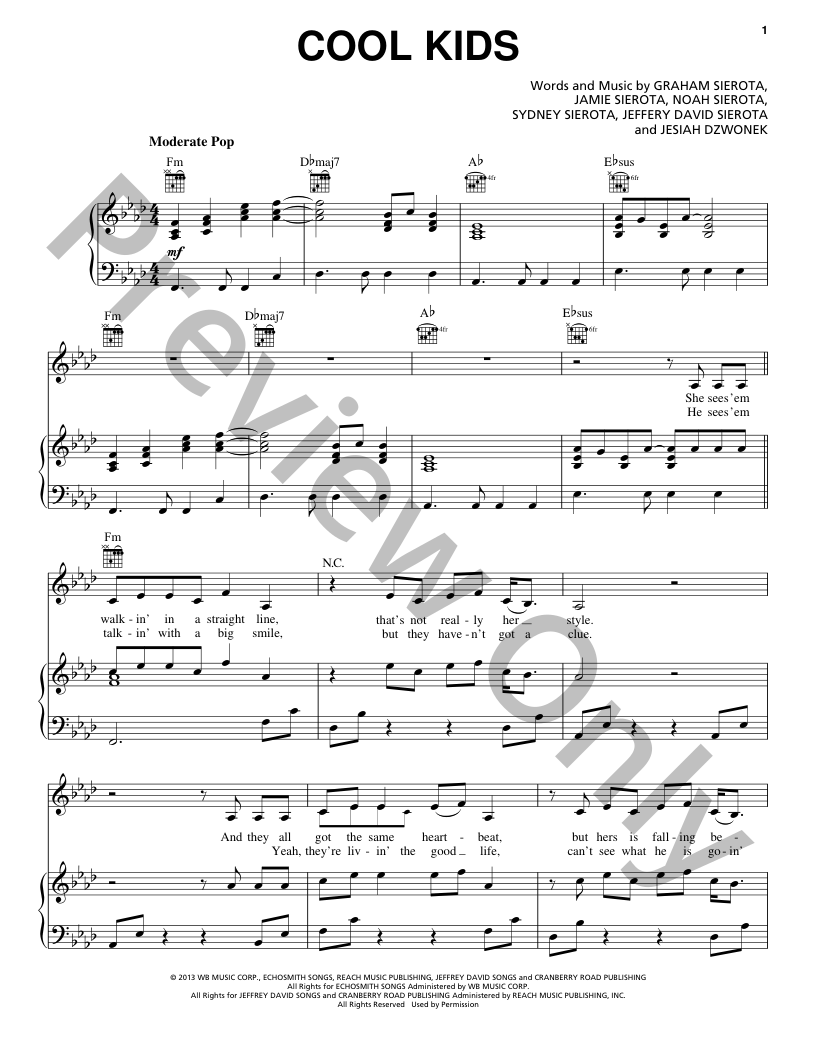 Cool Kids P/V/G Sheet Music | J.W. Pepper