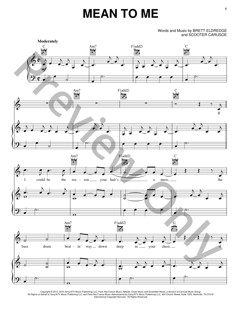 Mean To Me P/V/G Sheet Music | J.W. Pepper