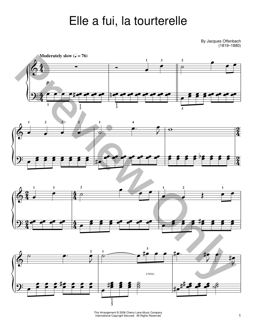 Elle A Fui, La Tourterelle Easy Piano Sheet Music | J.W. Pepper