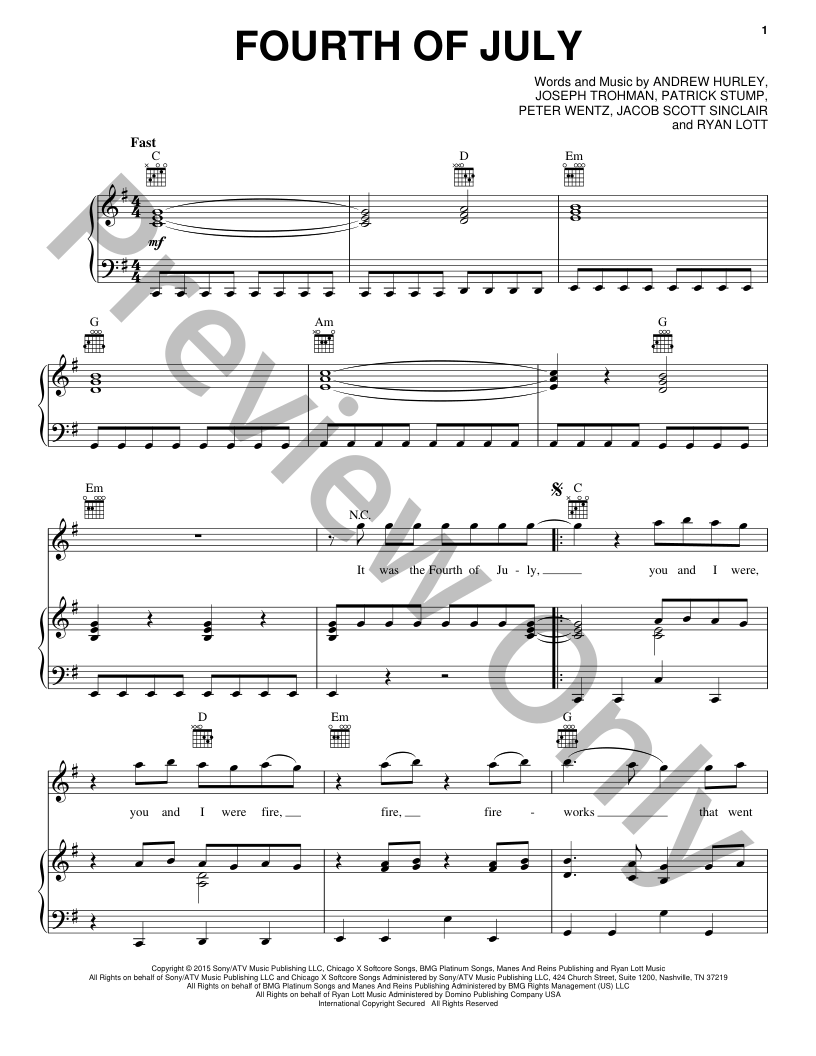 Fourth Of July P/V/G Sheet Music | J.W. Pepper