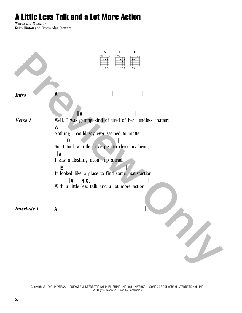 A Little Less Talk And A Lot More Action Guitar/Fretted Sheet Music | J ...