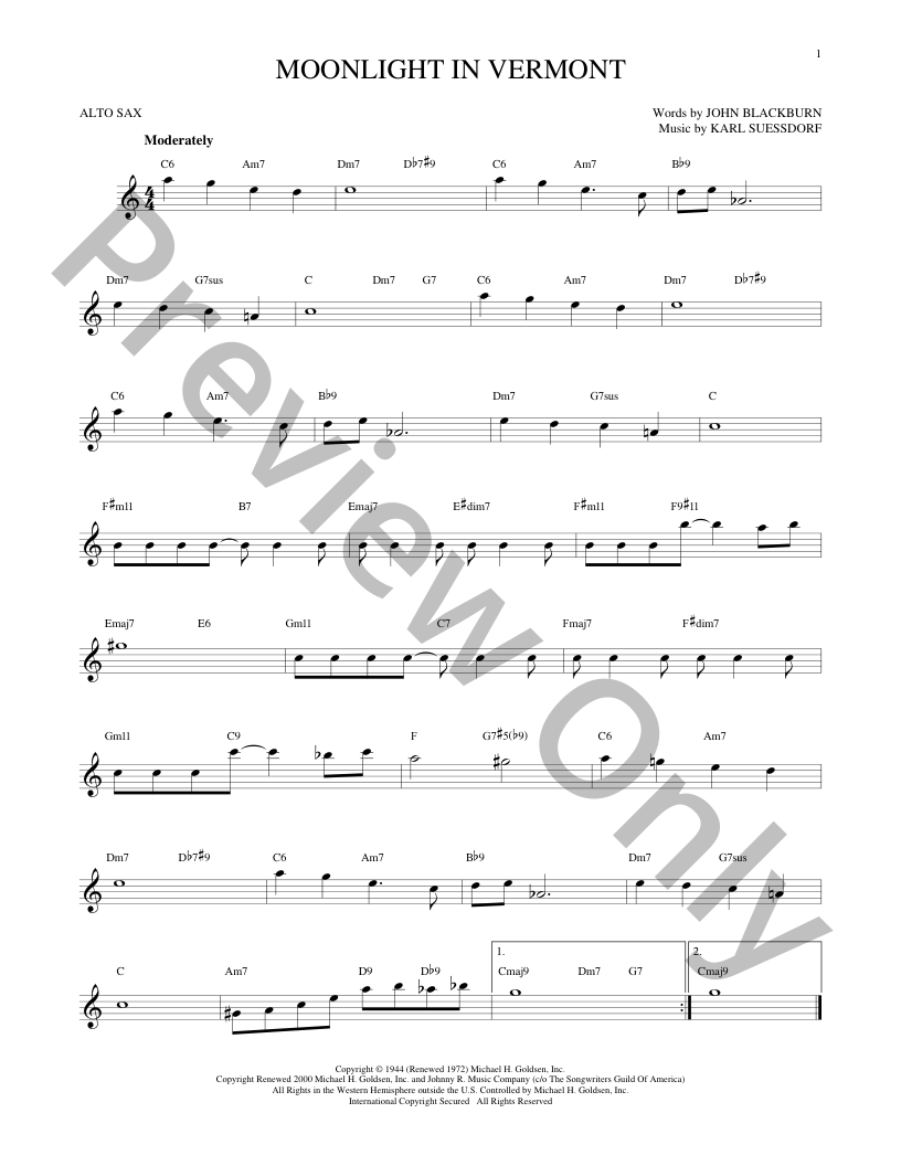 Moonlight In Vermont Sheet Music | J.W. Pepper