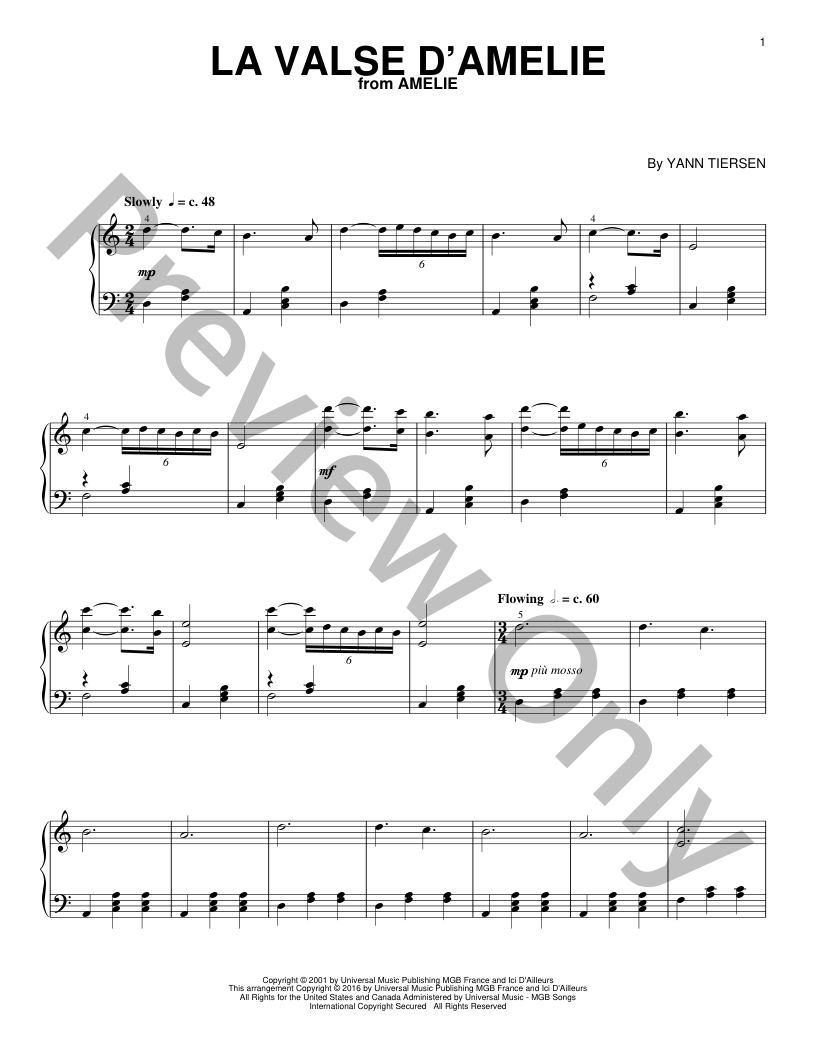 La Valse D'Amelie Piano Sheet Music | J.W. Pepper