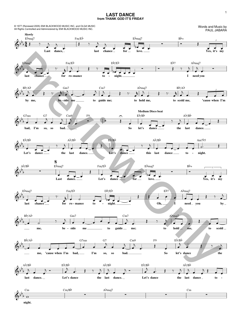 Last Dance P/V/G Sheet Music | J.W. Pepper
