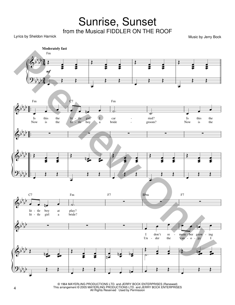 Sunrise, Sunset Vocal Sheet Music | J.W. Pepper