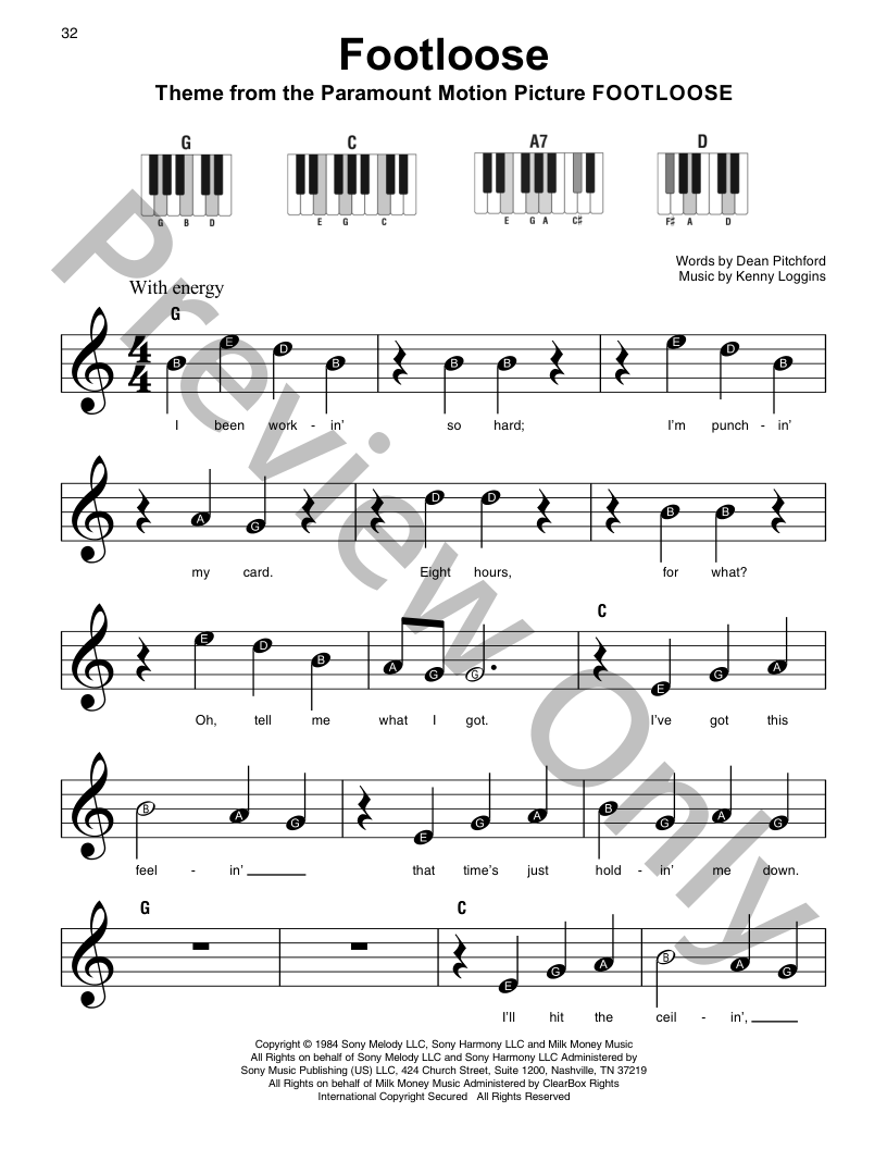 Footloose Big Note Piano Sheet Music | J.W. Pepper