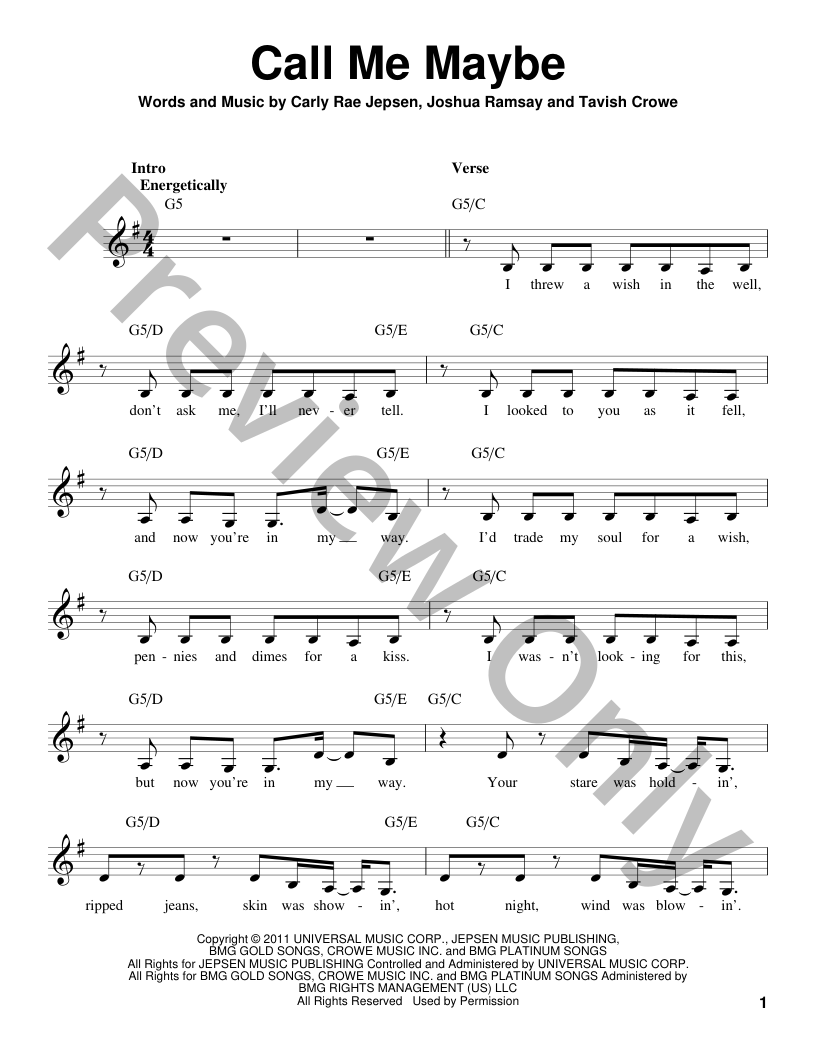 Call Me Maybe P/V/G Sheet Music J.W. Pepper