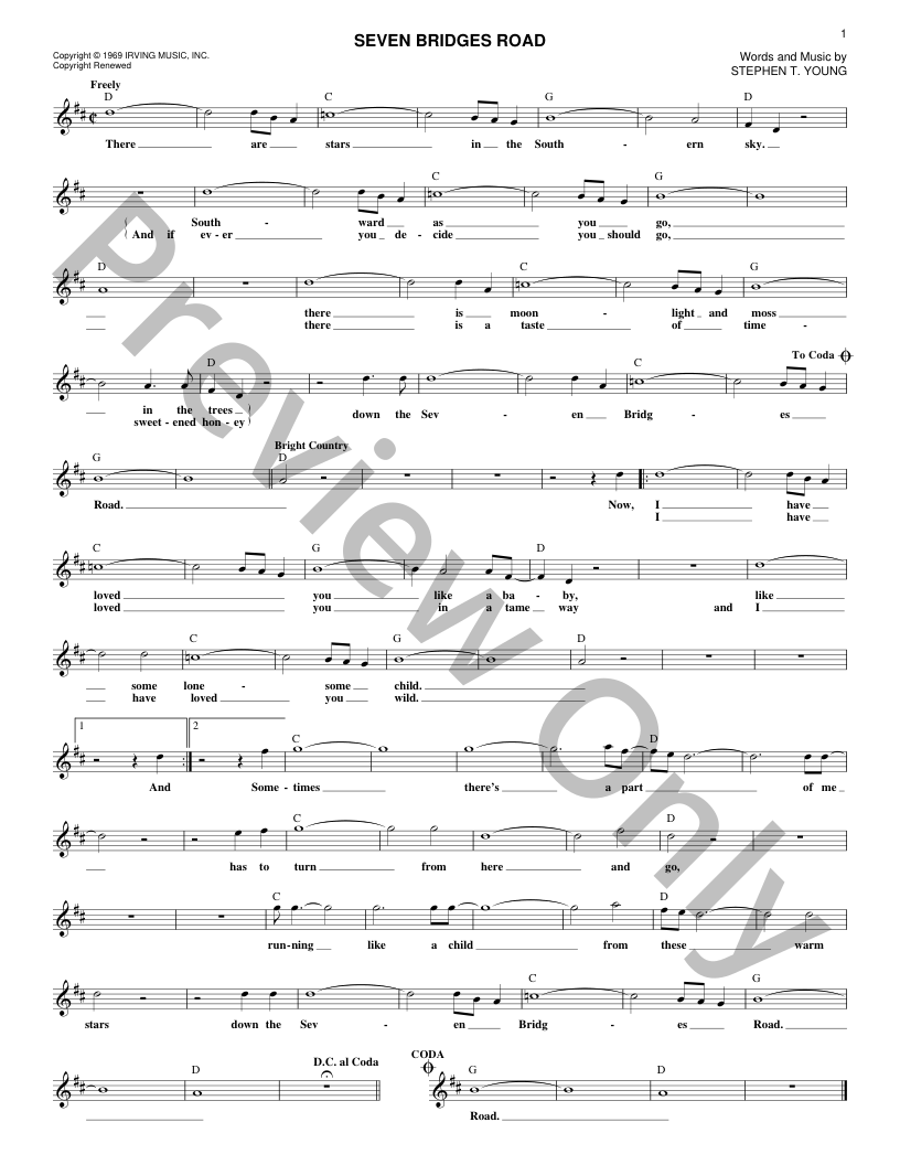 Seven Bridges Road P/V/G Sheet Music | J.W. Pepper
