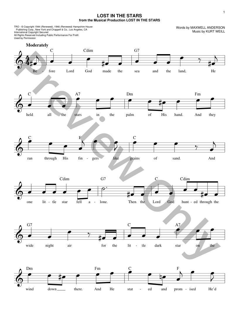Lost In The Stars P/V/G Sheet Music | J.W. Pepper