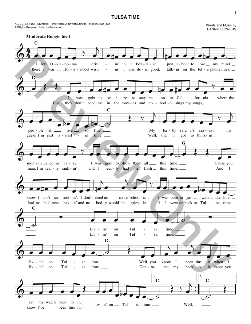 Tulsa Time P/V/G Sheet Music | J.W. Pepper