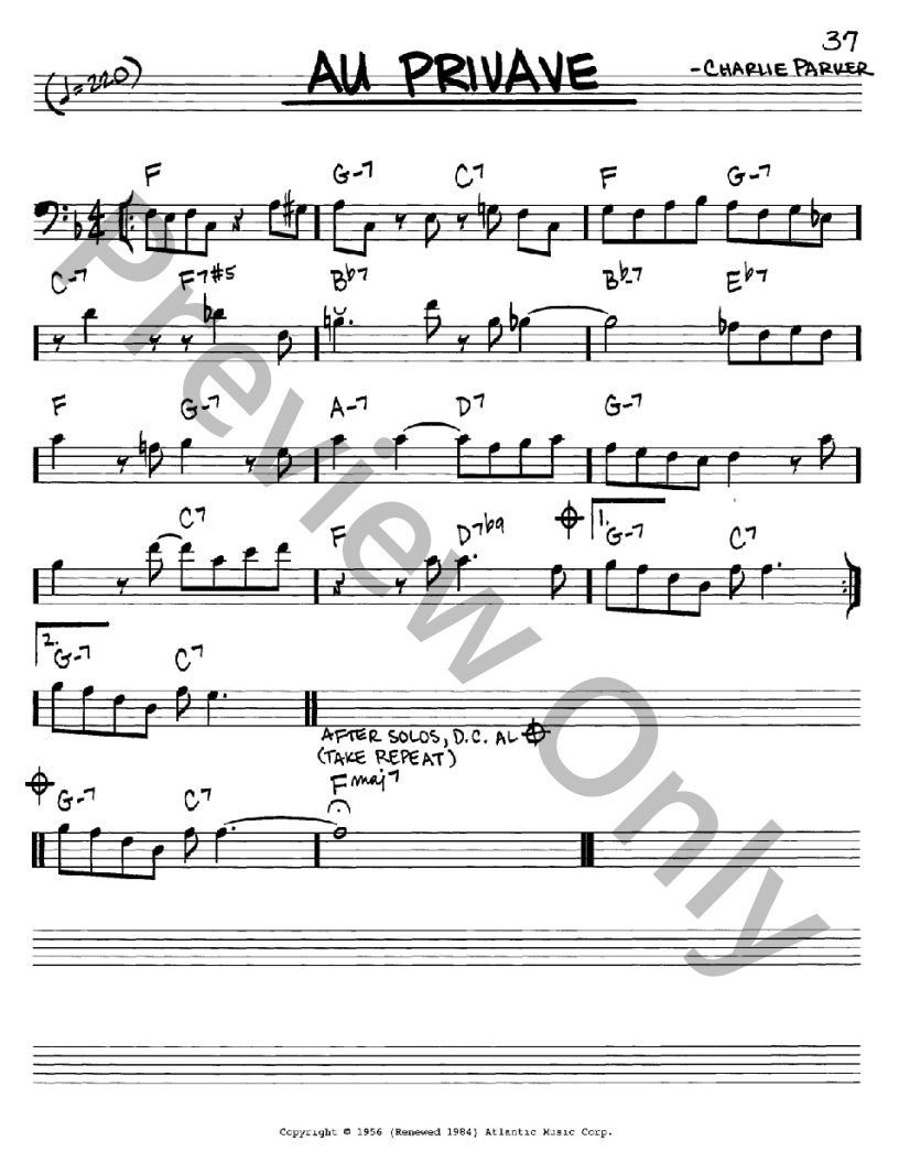 Au Privave P/V/G Sheet Music | J.W. Pepper