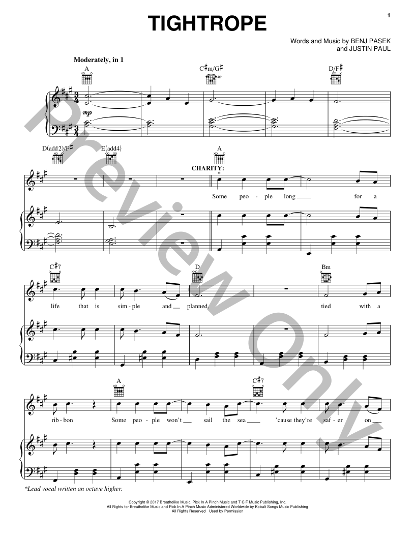 Tightrope P/V/G Sheet Music | J.W. Pepper