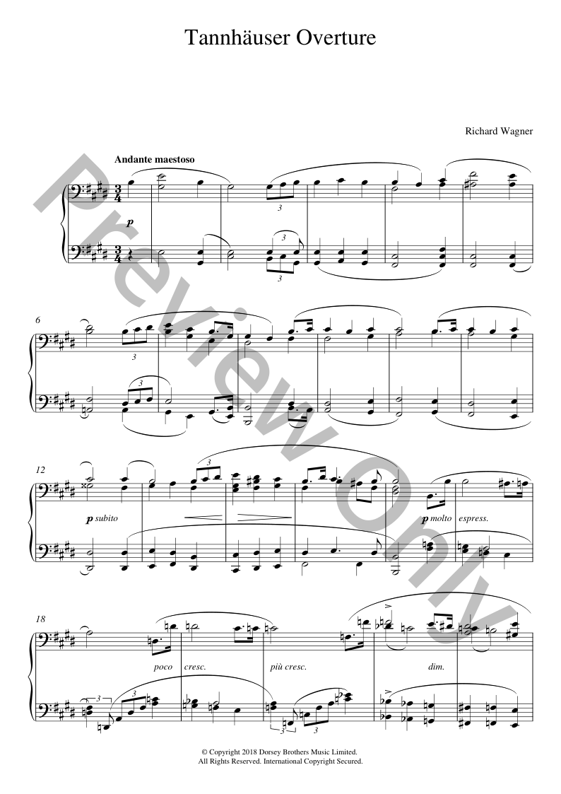 ワグナー Tannhäuser ピアノヴォーカルスコア シャーマー版 楽譜 Tannhauser by Richard Wagner - Concert Band - Grade 4 Sheet Music