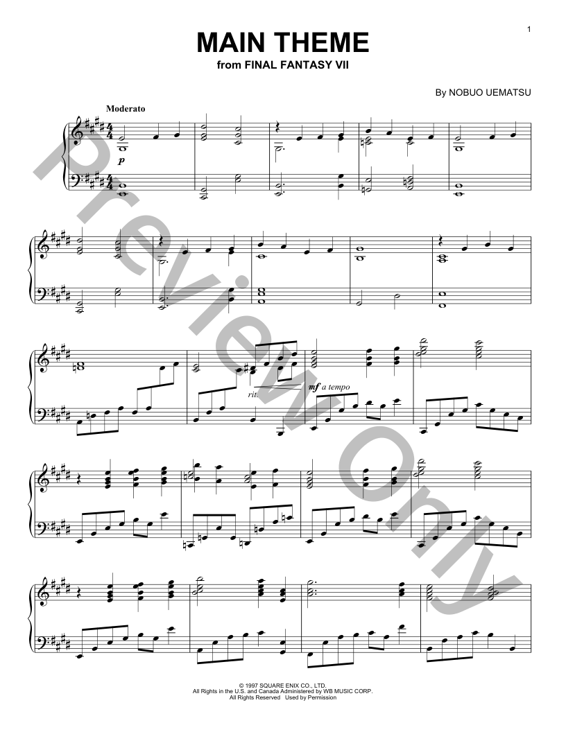 Final Fantasy VII (Main Theme) Piano Sheet Music | J.W. Pepper