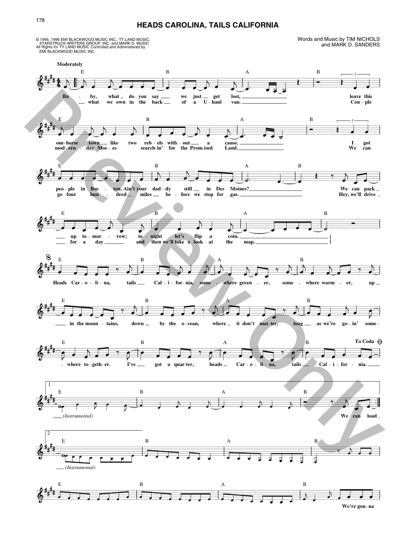 Heads Carolina, Tails California P/V/G Sheet Music | J.W. Pepper