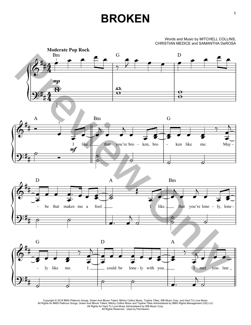 Broken Easy Piano Sheet Music | J.W. Pepper