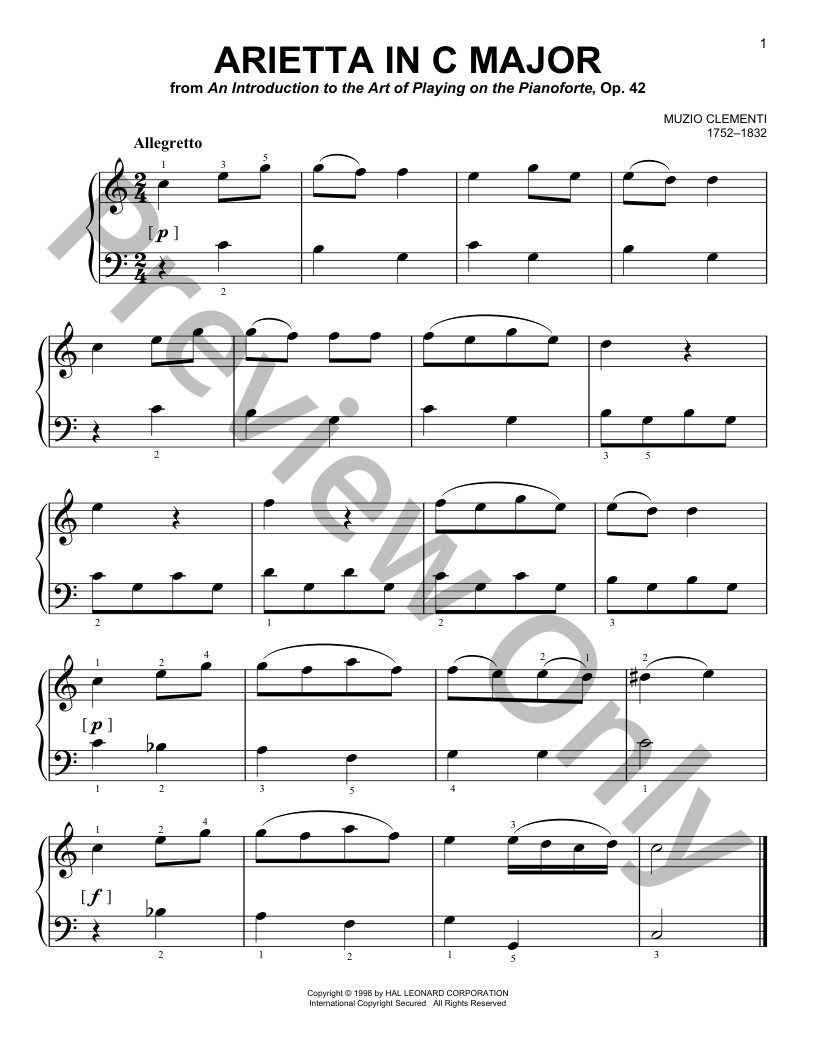 Arietta In C Major Easy Piano Sheet Music | J.W. Pepper