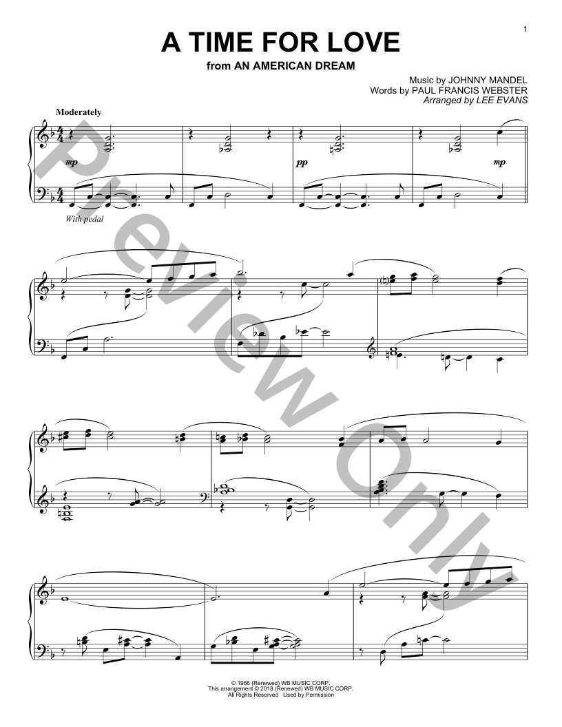A Time For Love Piano Sheet Music | J.W. Pepper