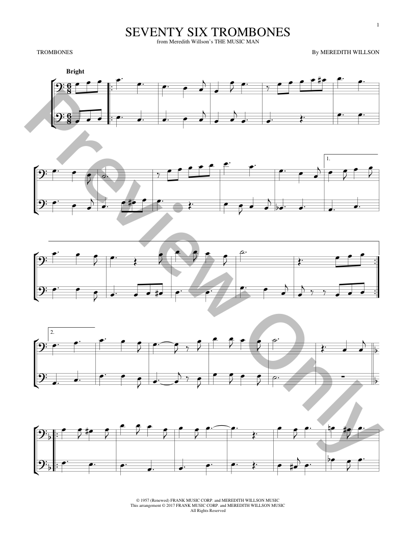Cover image for Seventy Six Trombones (from The Music Man) sheet music at a sheet music retailer