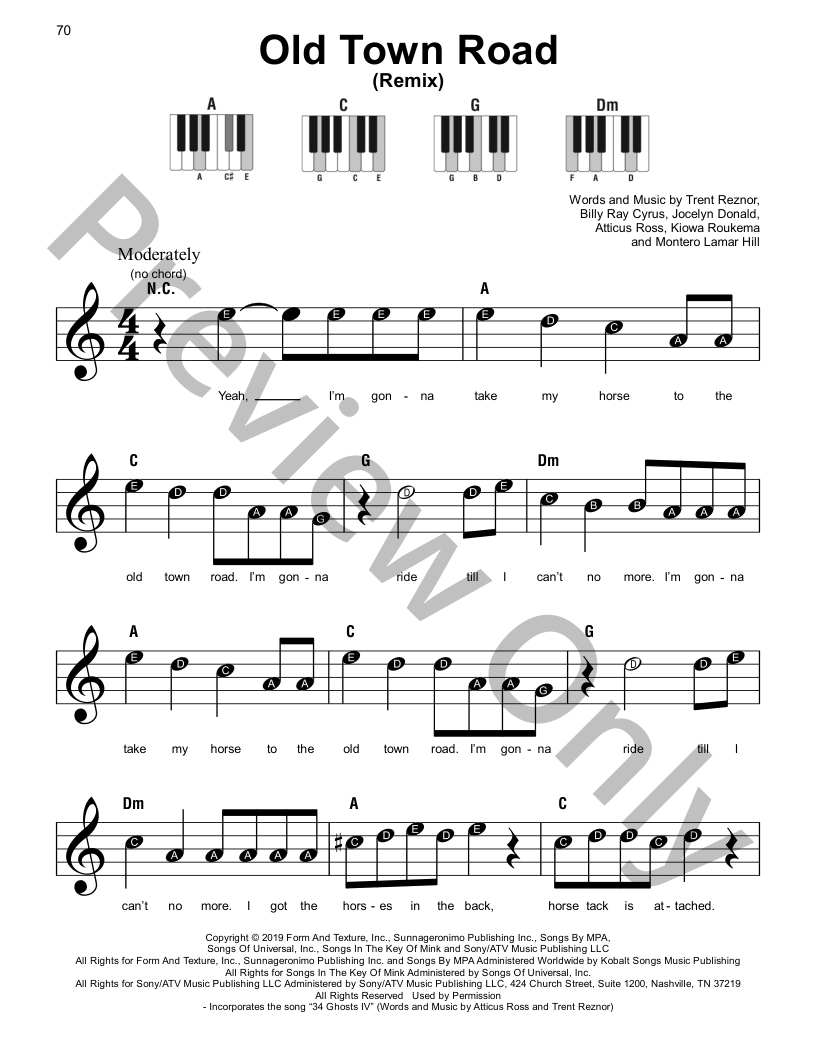 Old Town Road (Remix) P/V/G Sheet Music | J.W. Pepper