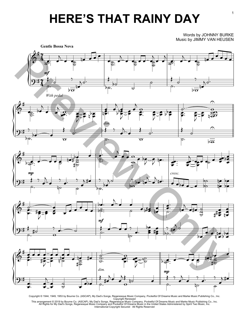 Here's That Rainy Day Piano Sheet Music | J.W. Pepper