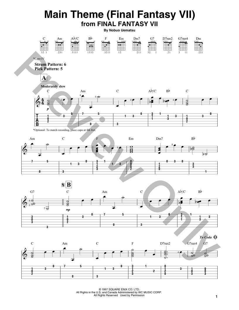 Main Theme (Final Fantasy VII) Guitar/Fretted Sheet Music | J.W.