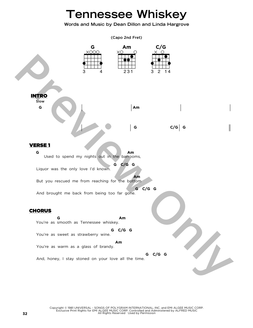 Tennessee Whiskey Guitar/Fretted Sheet Music
