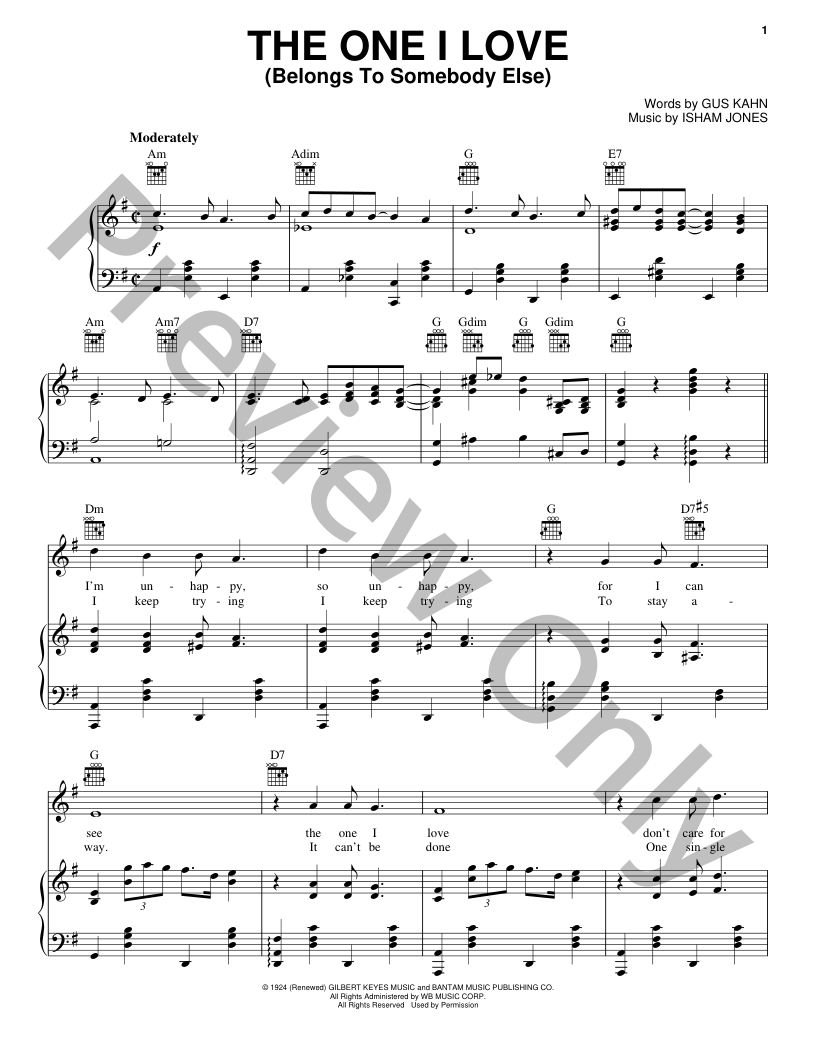 The One I Love (Belongs To Somebody Else) P/V/G Sheet Music | J.W.