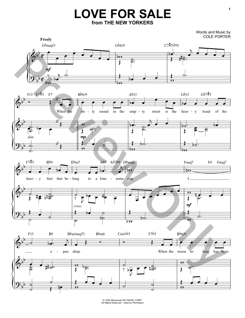 Love For Sale [Jazz version] P/V/G Sheet Music | J.W. Pepper