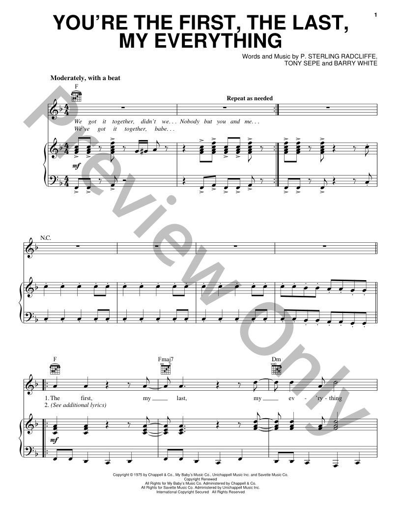 You're The First, The Last, My Everything P/V/G Sheet Music | J.W. Pepper