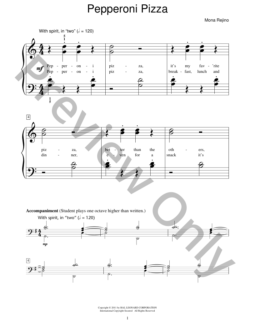 Pepperoni Pizza Piano Sheet Music | J.W. Pepper