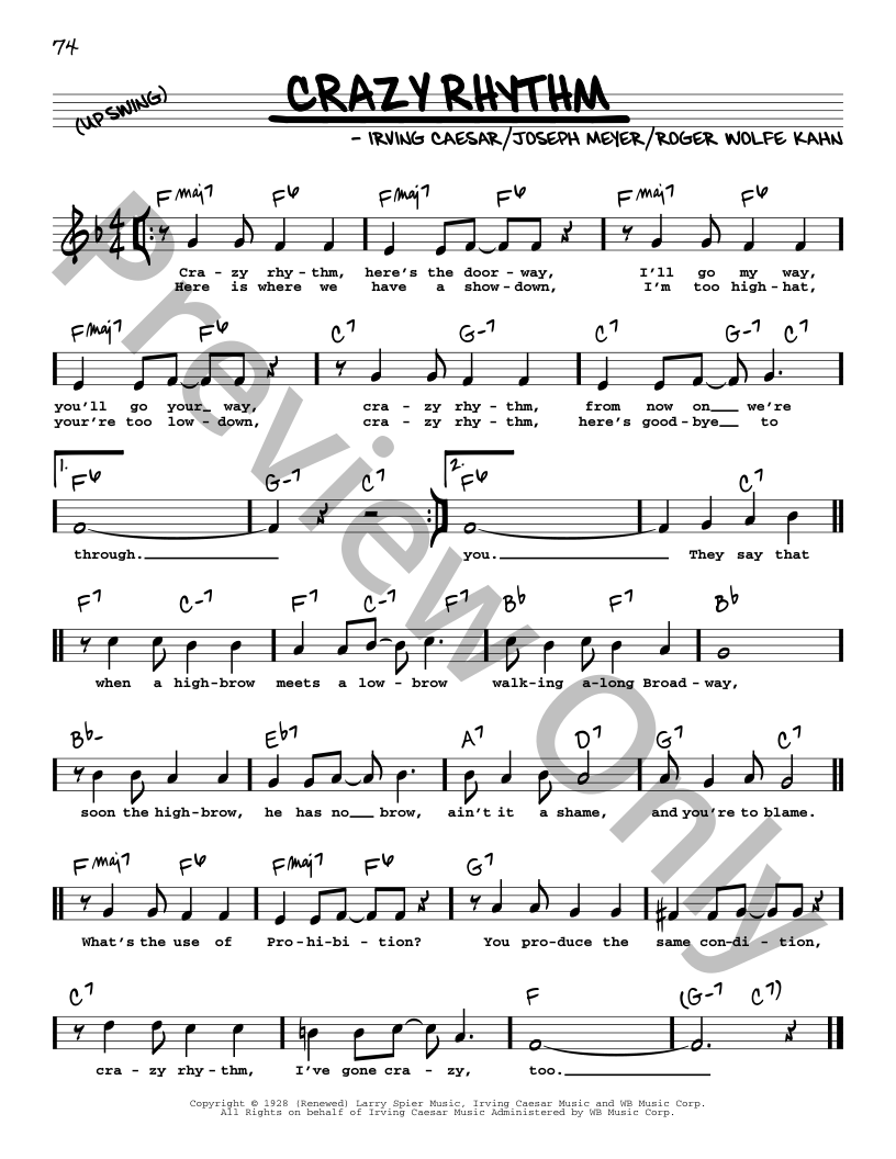 Crazy Rhythm High Voice EPRINT P/V/G Sheet Music | J.W. Pepper