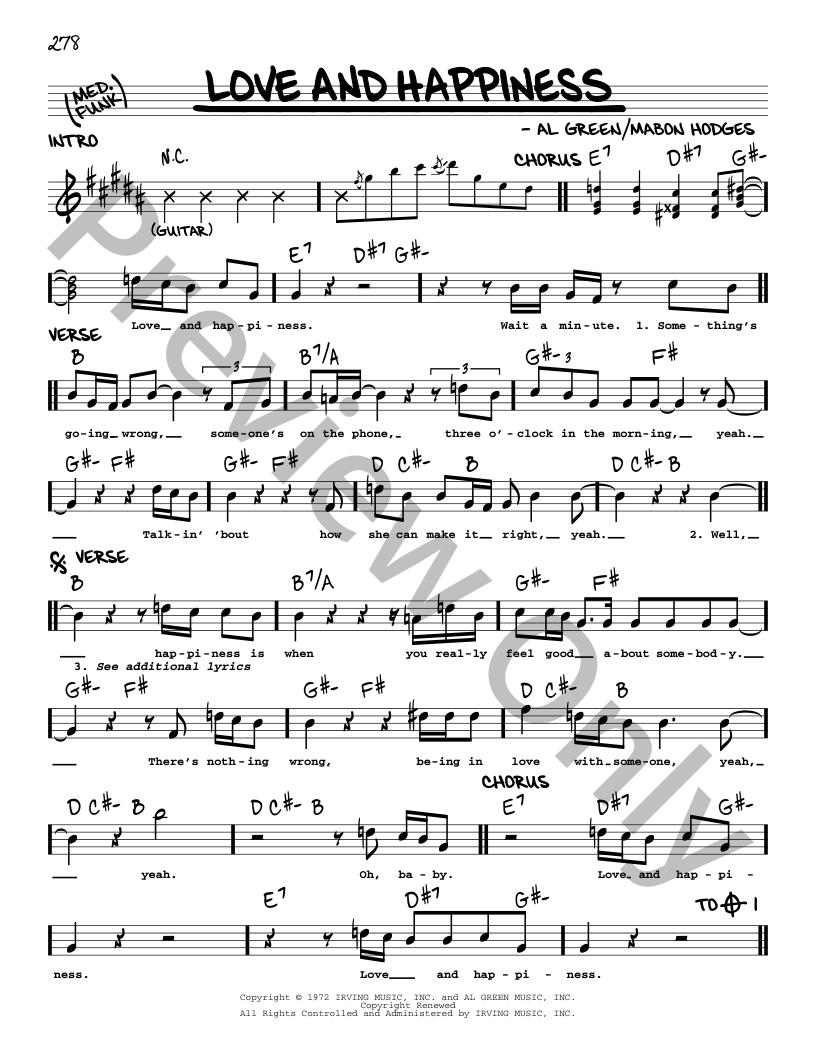 Love And Happiness P/V/G Sheet Music | J.W. Pepper