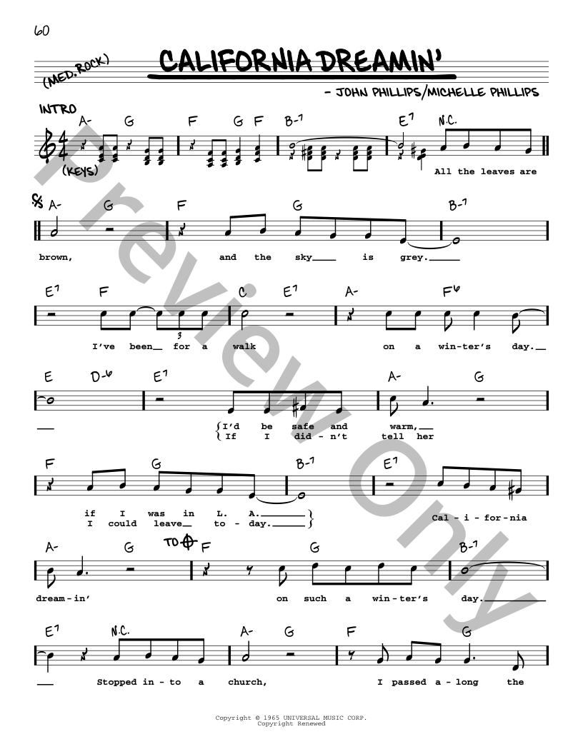 California Dreamin' P/V/G Sheet Music | J.W. Pepper