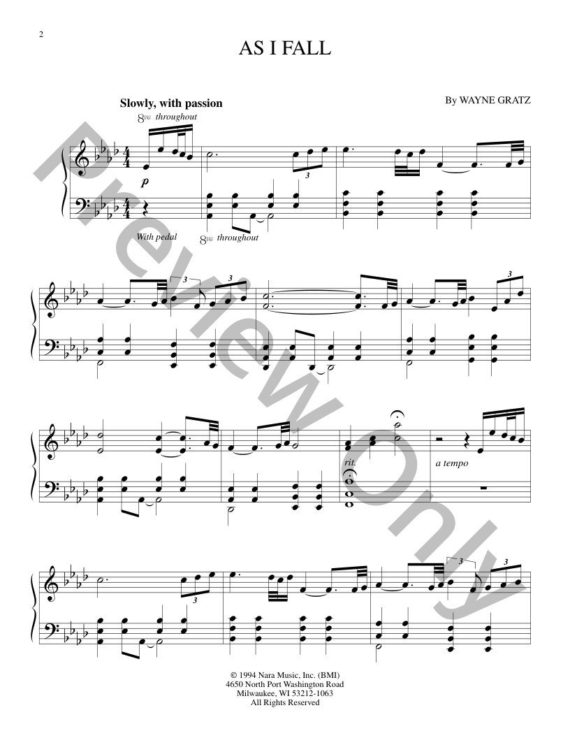 As I Fall Piano Sheet Music | J.W. Pepper