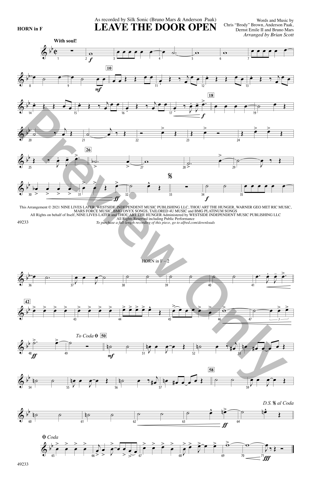 Leave the Door Open Marching Band Sheet Music | J.W. Pepper