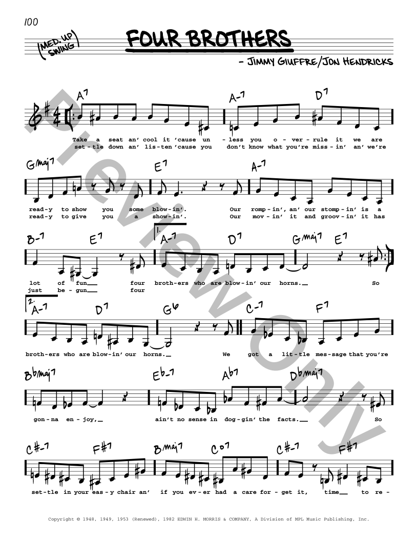 Four Brothers P/V/G Sheet Music | J.W. Pepper