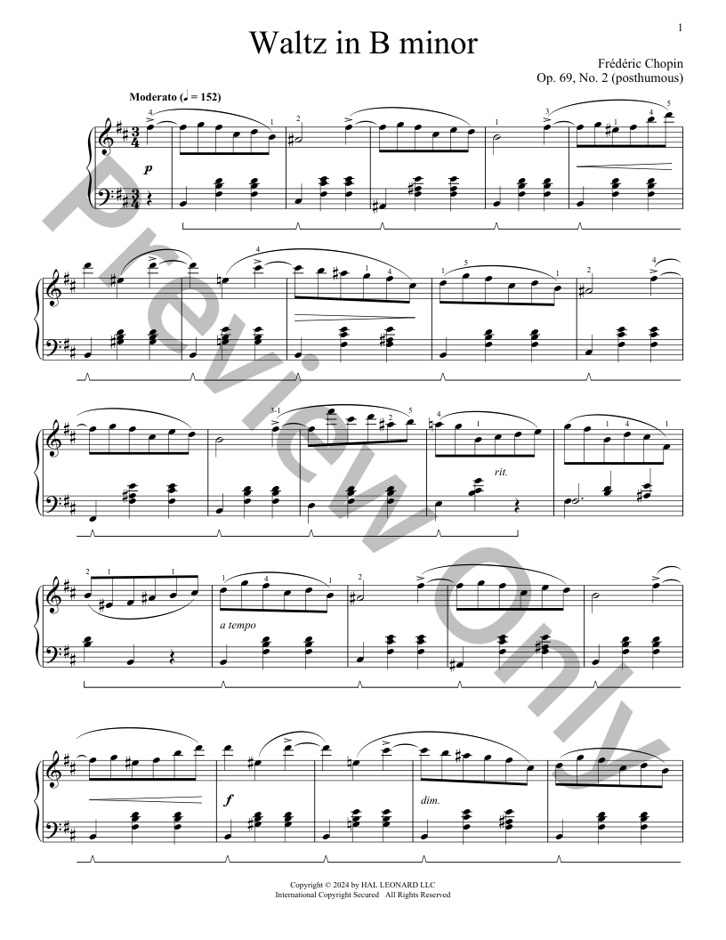 Waltz In B Minor, Op. 69, #2 Piano Sheet Music | J.W. Pepper