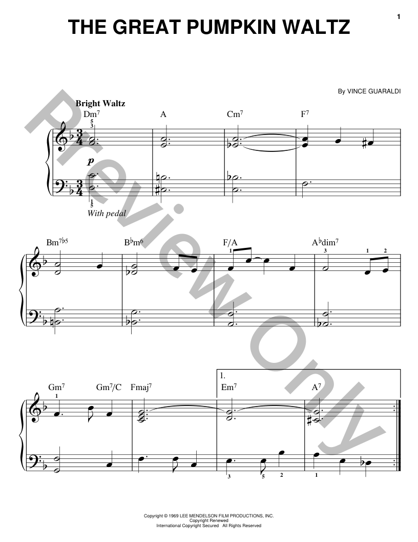 The Great Pumpkin Waltz Easy Piano Sheet Music | J.W. Pepper