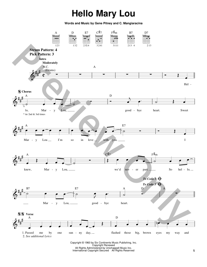 Hello Mary Lou Guitar/Fretted Sheet Music | J.W. Pepper