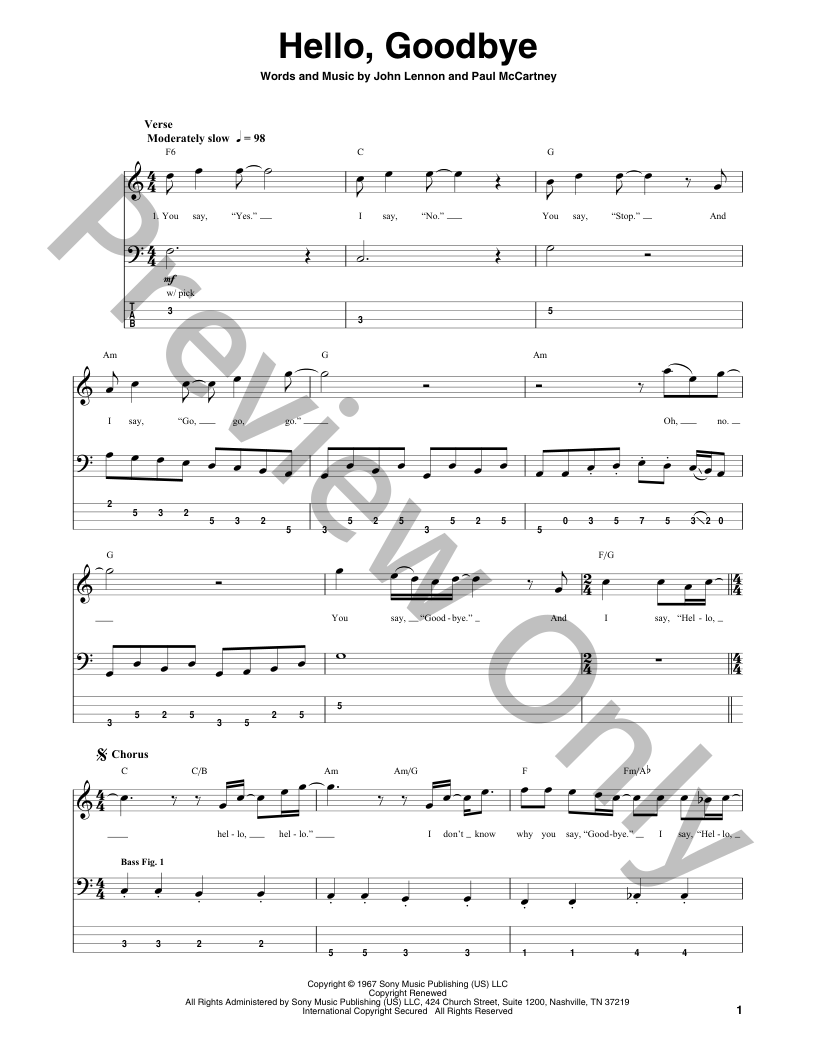 Hello, Goodbye Guitar/Fretted Sheet Music | J.W. Pepper