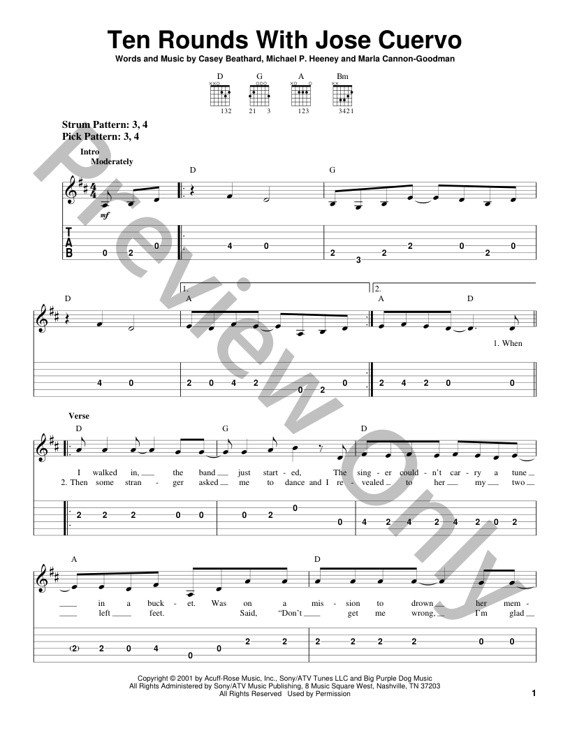Ten Rounds with Jose Cuervo Guitar/Fretted Sheet Music | J.W. Pepper