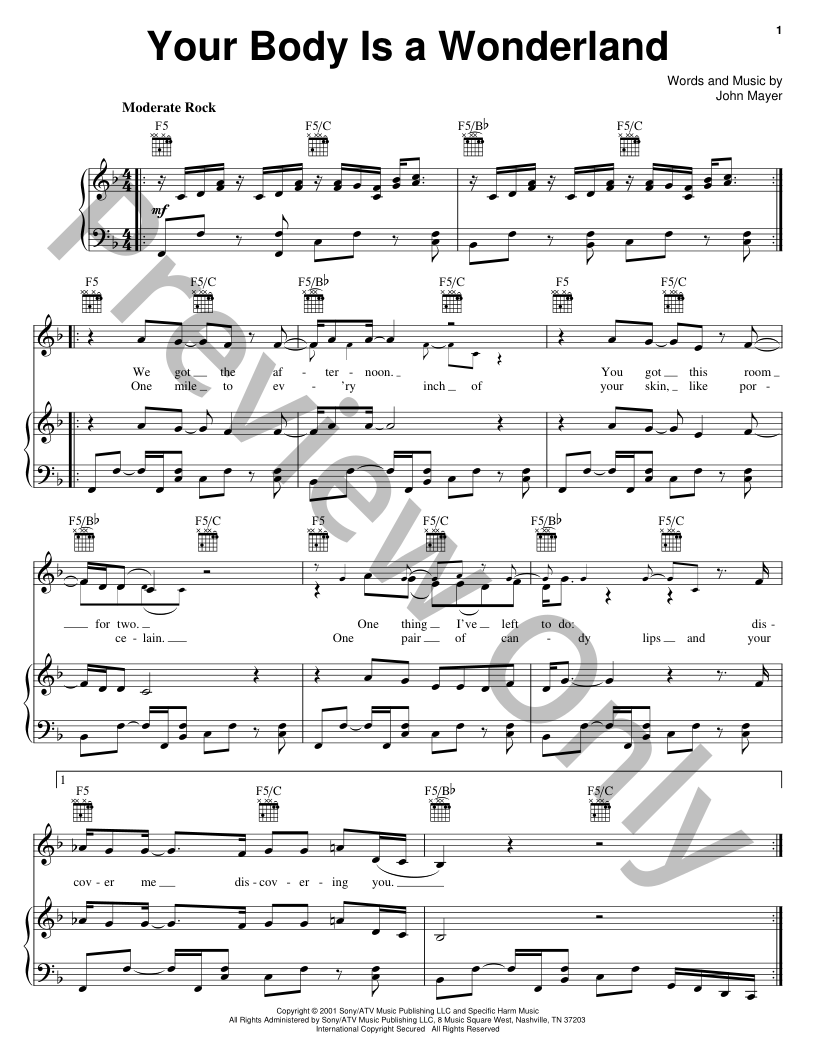 Your Body Is a Wonderland P/V/G Sheet Music | J.W. Pepper