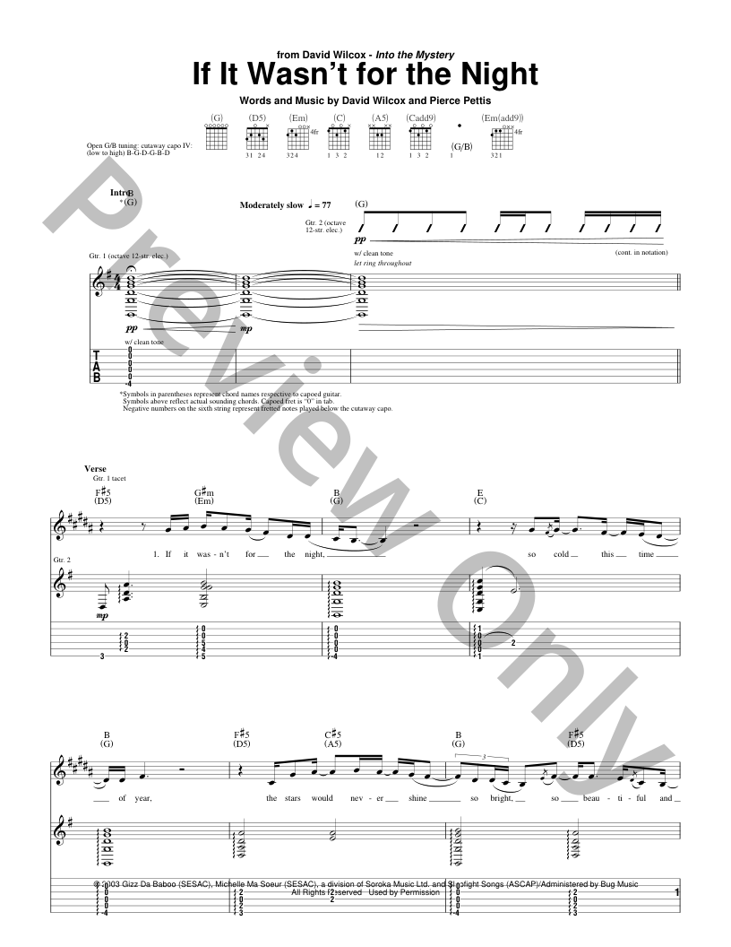 If It Wasn't for the Night Guitar/Fretted Sheet Music | J.W. Pepper